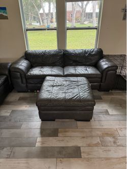 Leather Sofa and Large Storage Ottoman