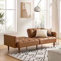 ❤️ Aaron Futon Sofa Bed, Pecan Brown Faux Leather 