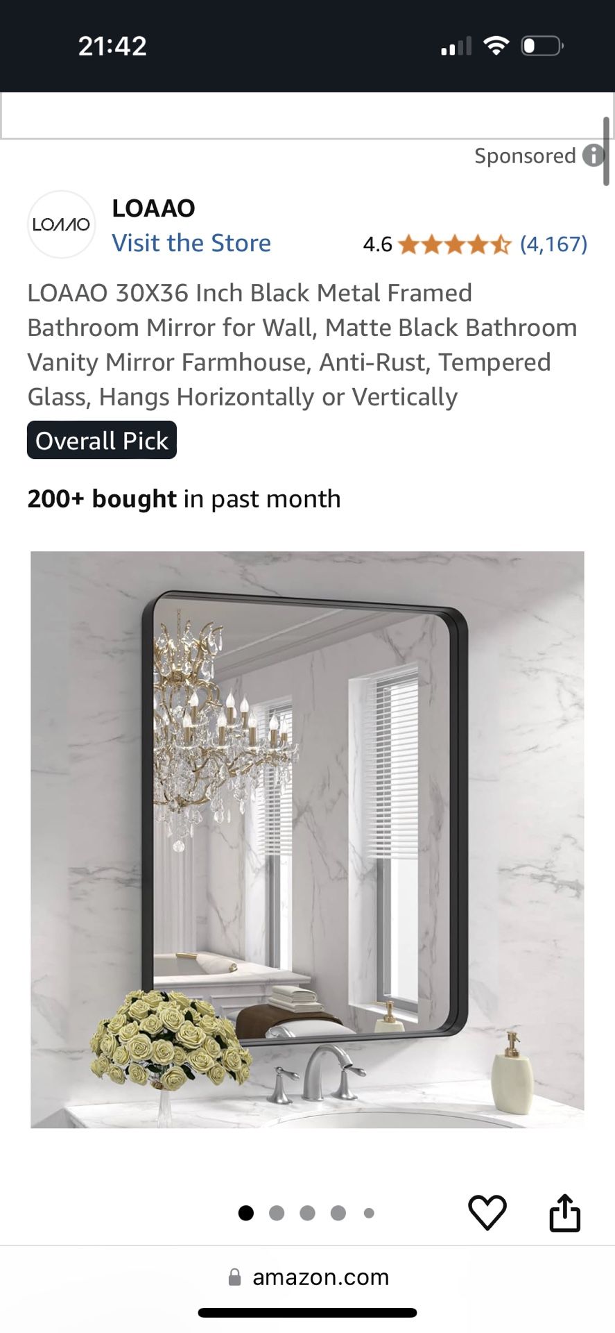 LOAAO Framed Bathroom Mirror for Wall,