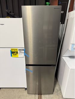 Brand new Sharp 24 in. 11.5 cu. ft. Counter Depth Bottom Freezer Refrigerator in Smudge Resistant Stainless Steel ENERGY STAR Certified