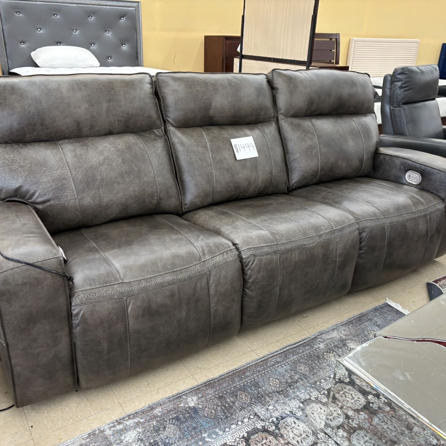 Geniune Leather Gray Power Recliner Sofa ON SALE
