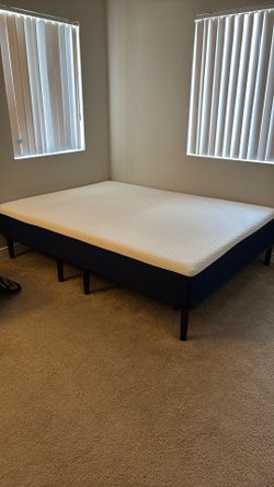 Bed Frame with Queen Sized Memory Foam/Spring Hybrid Mattress