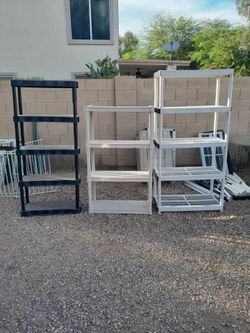 4 or 5 Tier Plastic Utility Shelving Units $25-$40 each See All Photos Read Description