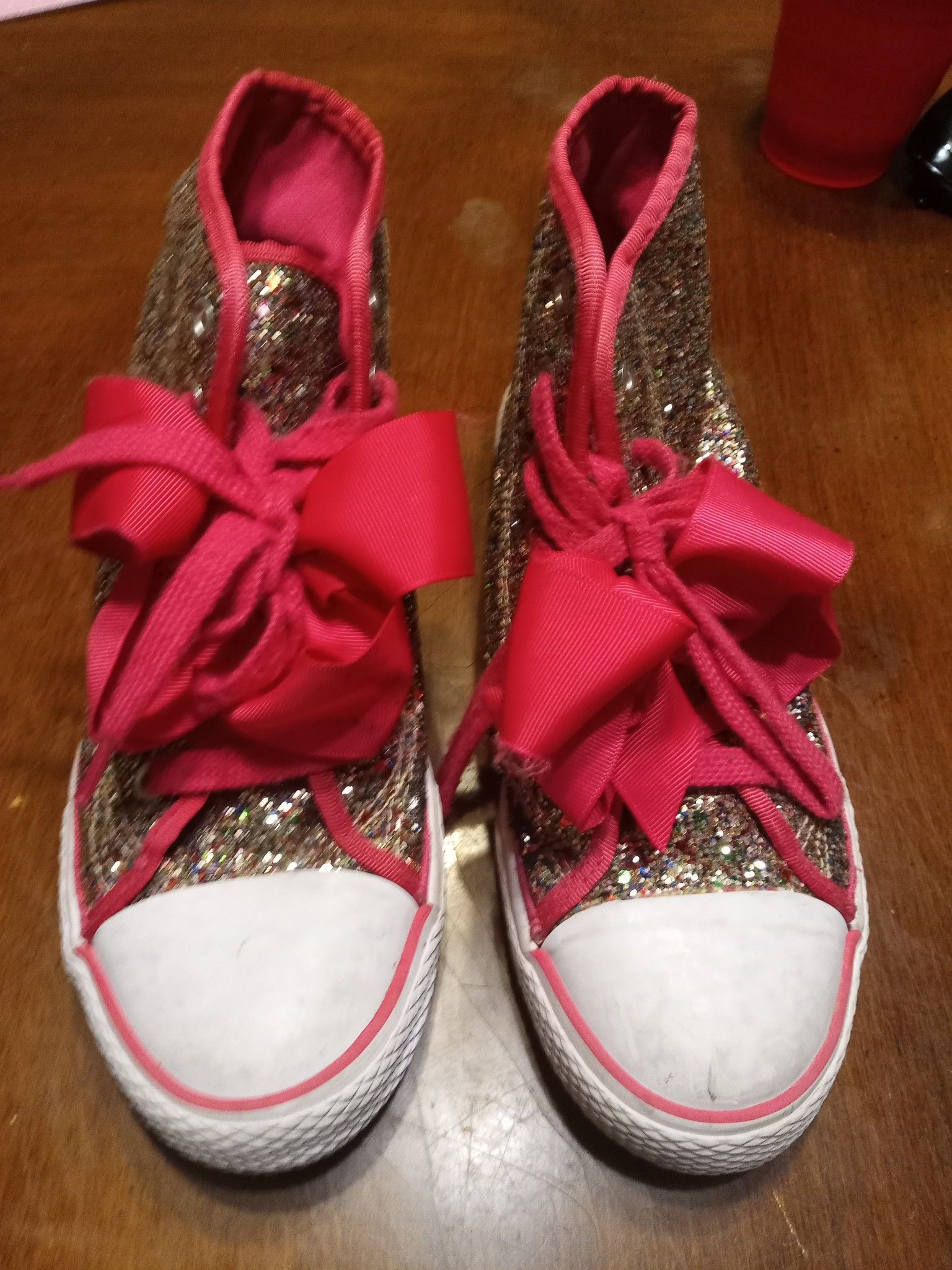 Jojo Siwa girls pink bow glitter high top sneakers sz4