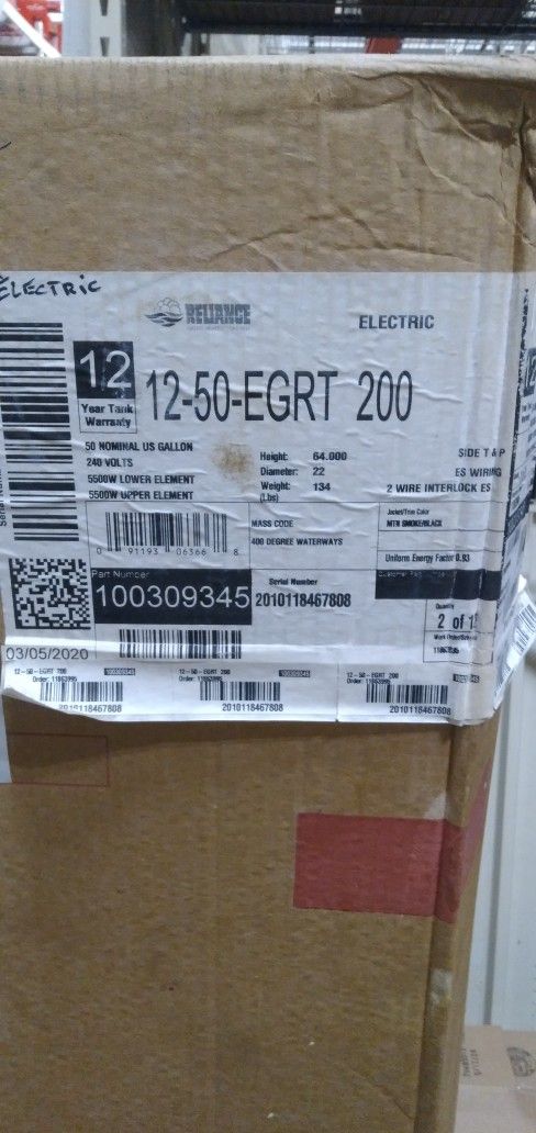 NEW WATER HEATER ELECTIC