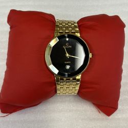 Elgin FM178 Beveled Face Gold Tone Men’s Watch! New Battery! 