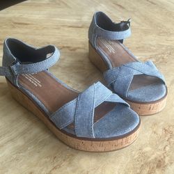 TOMS Women's Sandals Wedge Platform Heels Ankle Strap Size W8.5