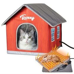 Toozey Heated Outdoor Cat House with Insulated Aluminum, 100% Waterproof Weatherproof with 2 Mat, Sturdy Safe Large Feral Shelter for Winter Indoor Ou