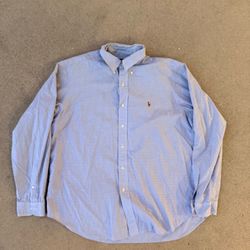 Ralph Lauren Men's XL Classic Fit Blue Micro Check Long Sleeve Button Down Shirt