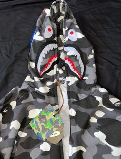 BAPE Glow in the Dark Gray / Black Camo Hoodie L New (Rare)