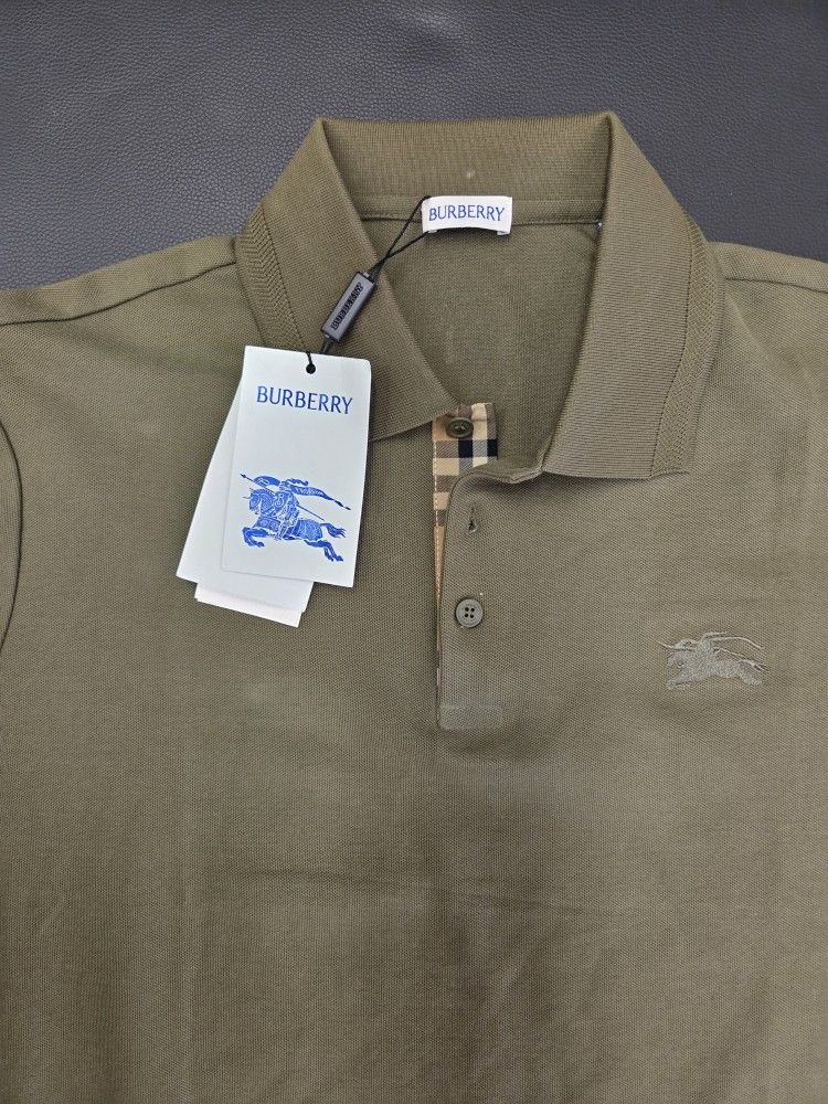 Mens Green Burberry Collar Shirt