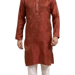 Sojanya (Since 1958, Men's Jacquard Silk Kurta & Off-White Churidar Pyjama Set

