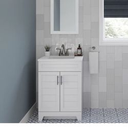 Style Selections Kirkman 24-in True White Single Sink Bathroom Vanity With White Culture Marble Top