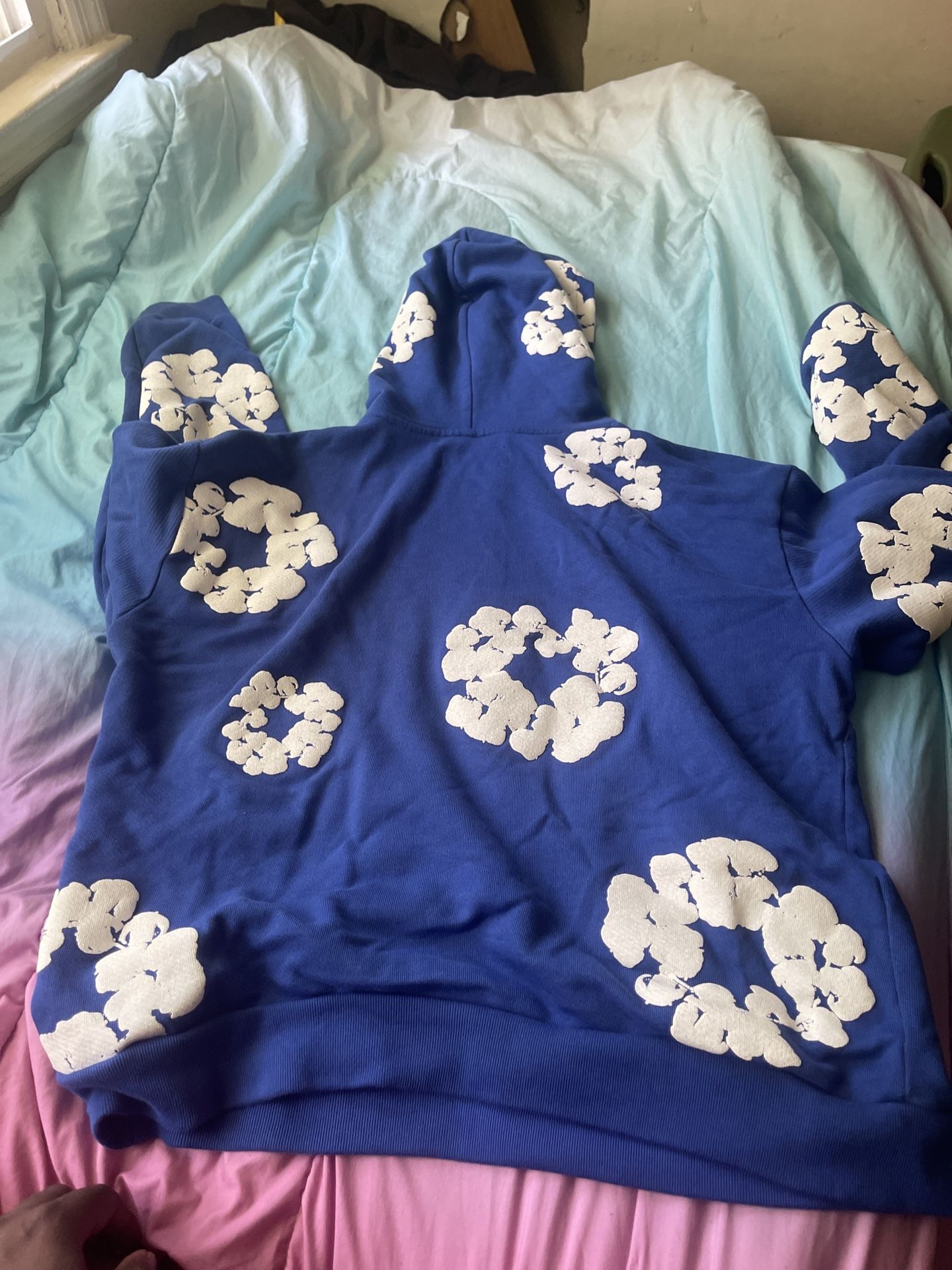 Large Blue And White Denim Tear Pullover