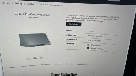Dacor 36" Pro-Canopy Wall Hood with 1000CFM BLOWER - NEW