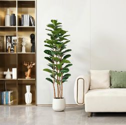 6ft Artificial Fiddle Leaf Fig Tree with White Planter