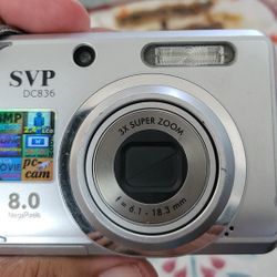 SVP DC836 digital camera.
It features an 8.0-megapixel sensor and 3X super zoom 