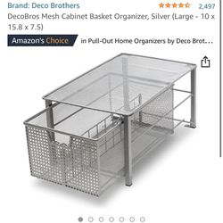 DecoBros Mesh Cabinet Basket Organizer, Silver (Large - 10 x 15.8 x 7.5)