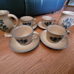 Pfaltzgraff "Folk Art" Cups with Saucers (4) and Mugs (2)