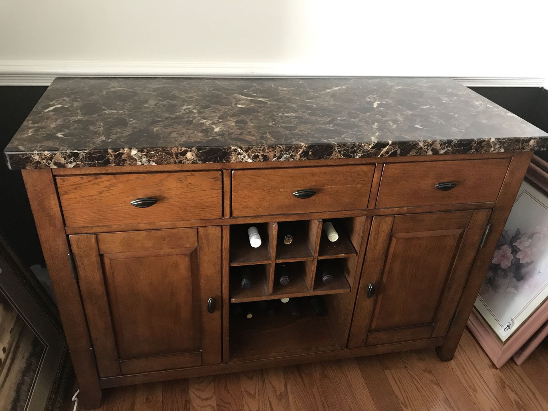 Faux table marble top wine buffet