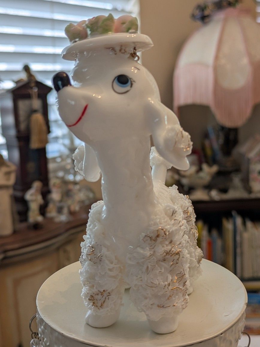 Vintage 1950's White Porcelain Spaghetti Poodle Figurine
