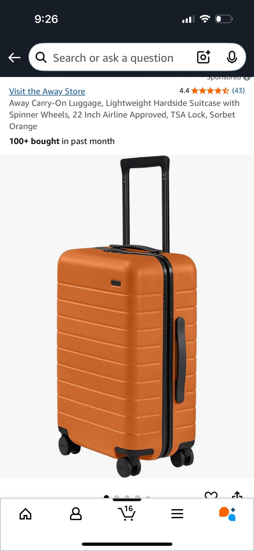 Away Carry-On Luggage, Lightweight Hardside Suitcase with Spinner Wheels 22in