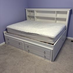 Full bed frame with two drawers and under bed storage