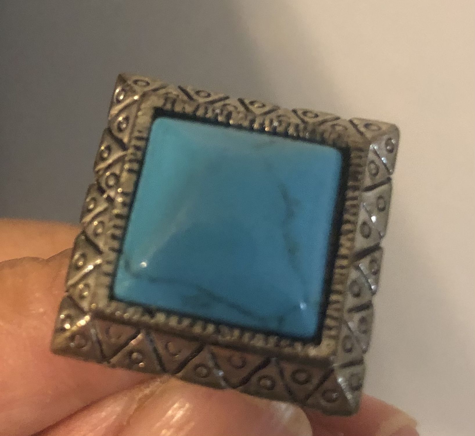 Faux Turquoise Square Adjustable Ring