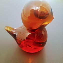 Vintage Amber Glass Sparrow Paperweight