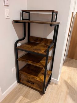 Brown Wood and Metal Storage Shelf For Sale