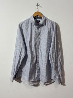 Michael Kors Mens Button Down Shirt Check Long Blue/White Used Size: XL