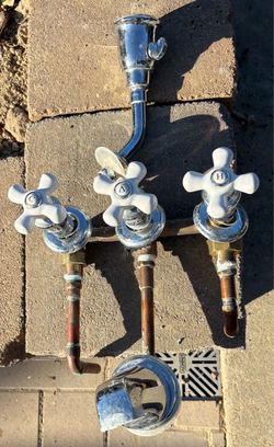 Vintage 3-Handle Tub & Shower Valve Set - Porcelain Cross Handles
