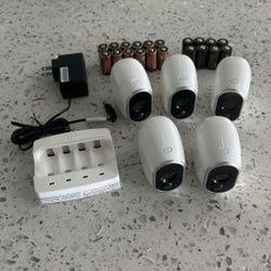 5 Arlo Netgear Cameras with  28 Rechargeable Batteries With Charger