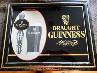 Vintage Guinness Draught Glass Beer Bar Mirror With Arthur Guinness Signature