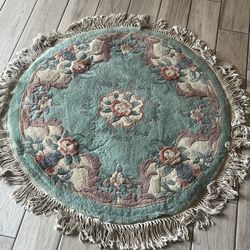 Vintage Art Deco Chinese Aubusson Peking Round Thick Wool Oriental Rug
