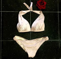 Nude Pink Shimmer Rhinestone Bikini