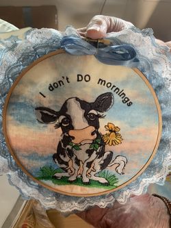 I don’t do mornings cow embroidery