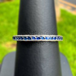 Jewelry 18k solid white gold blue sapphire stone 0.40CTW wedding band ring size 6.50