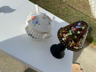 Mosaic Table Lamp + Vintage Floral Ceramic Soup Dish