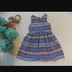 Cherokee Girls Dress 6/6X Multi Stripe Chambray Keyhole Back Easter Dress

