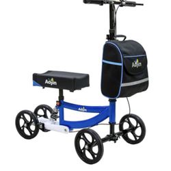 Aojin Knee Scooter, 300lbs Capacity, 13" Big PU Seat, All Terrain Foldable Knee Scooter Walker with Bag for Foot Injuries Compact Crutches Alternative