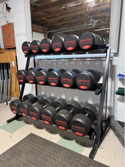 1350lb Powerfit Dumbell set with rack