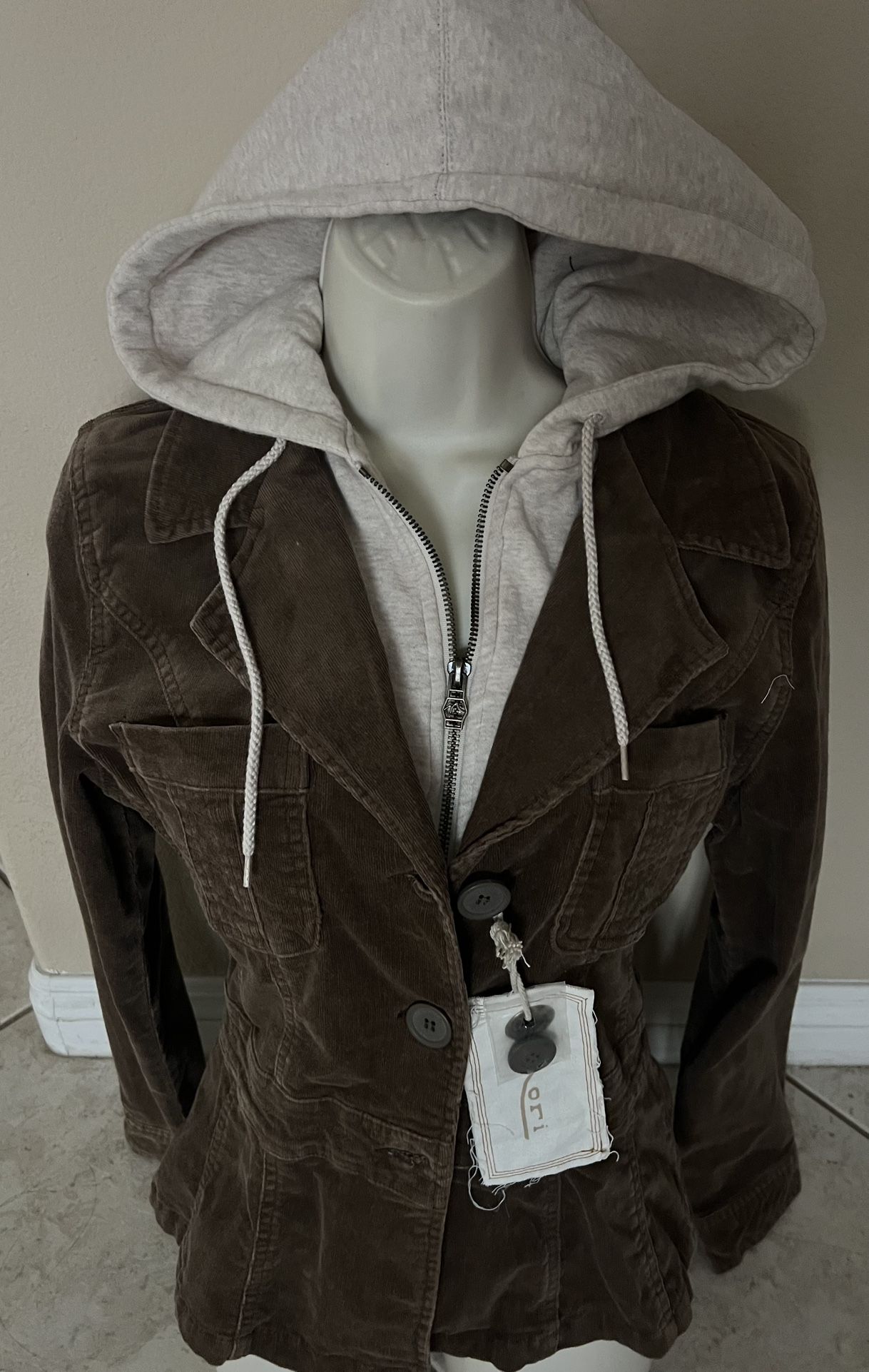 Nori Brown Corduroy Hoodie Lined Jacket NEW Large