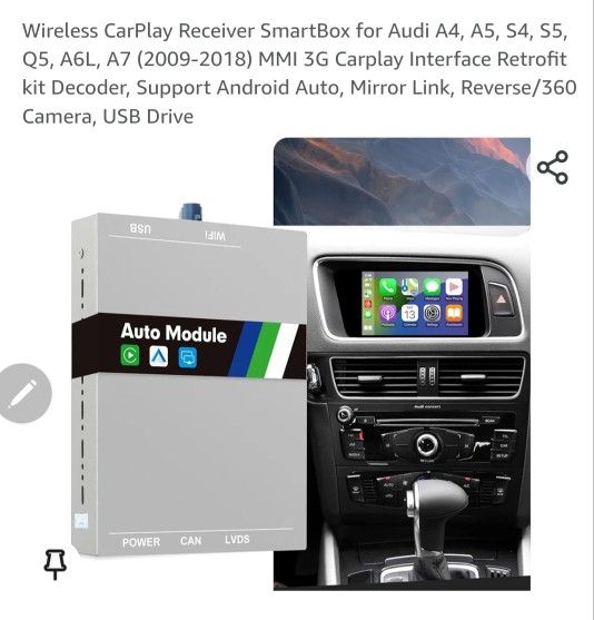 Wireless CarPlay Receiver SmartBox for Audi A4, A5, S4, S5, Q5, A6L, A7 (2009-2018) MMI 3G Carplay Interface Retrofit kit Decoder, Support Android Aut