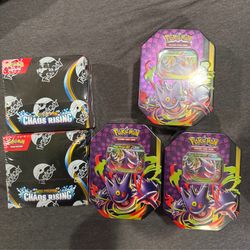Pokemon TCG Mega Evolution Era Products - Gengar Tin, Chaos Rising Booster Box