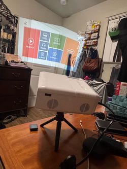 White Mini Portable Projector with Tripod