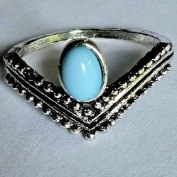 CHEVRON BEZEL SET TITANIUM FOREVER WEAR SILVER  TURQUOISE NEW SIZE 5 RING