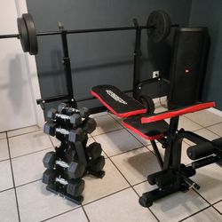 Multi-Function 8 in 1 Weight Bench Set for Home Gym Full Body Workout. Included : Bench/ Barbell  & Weights - Like New 