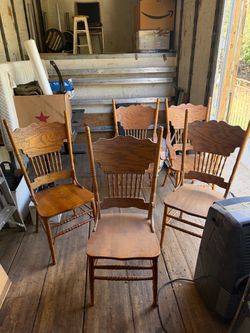 All wood antique oak dining chairs