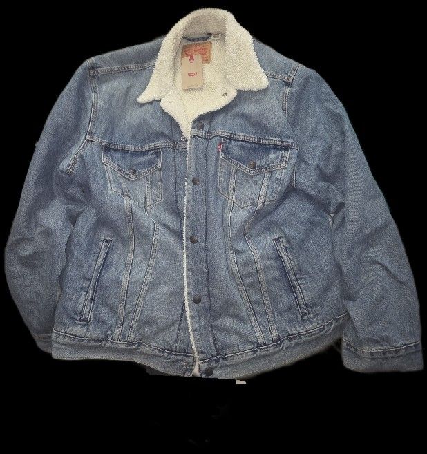 LEVIS Mens Vintage Fit Sherpa Jacket Denim Jean Trucker Jacket Blue 2XLT